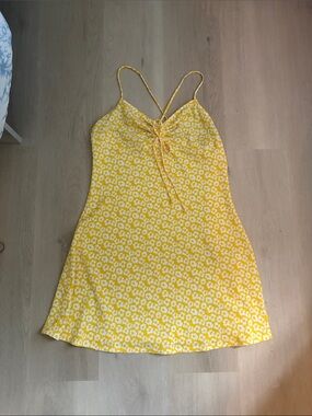 Timing Yellow Floral Slip Dress with Tie-Front